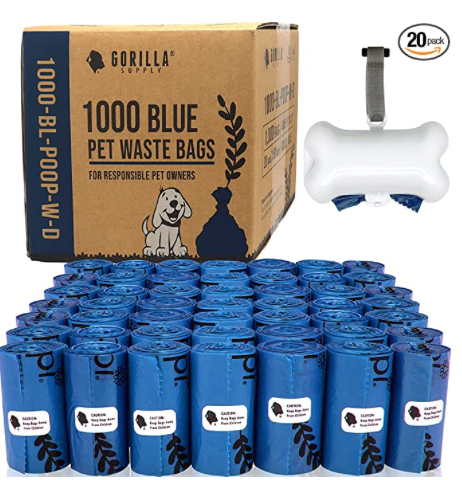 Poop Bags A box full with blue poop bags is shown